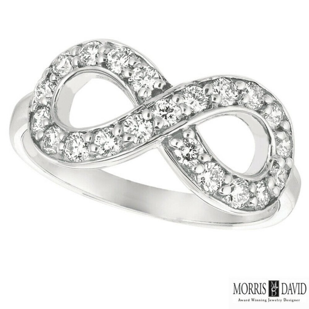 0.65 Carat Natural Diamond Infinity Ring Band G SI 14K White Gold